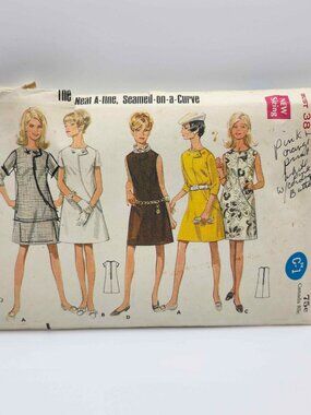 Vtg 1968 Butterick 4818 Mod A-Line Dress Pattern – Size 16 Bust 38